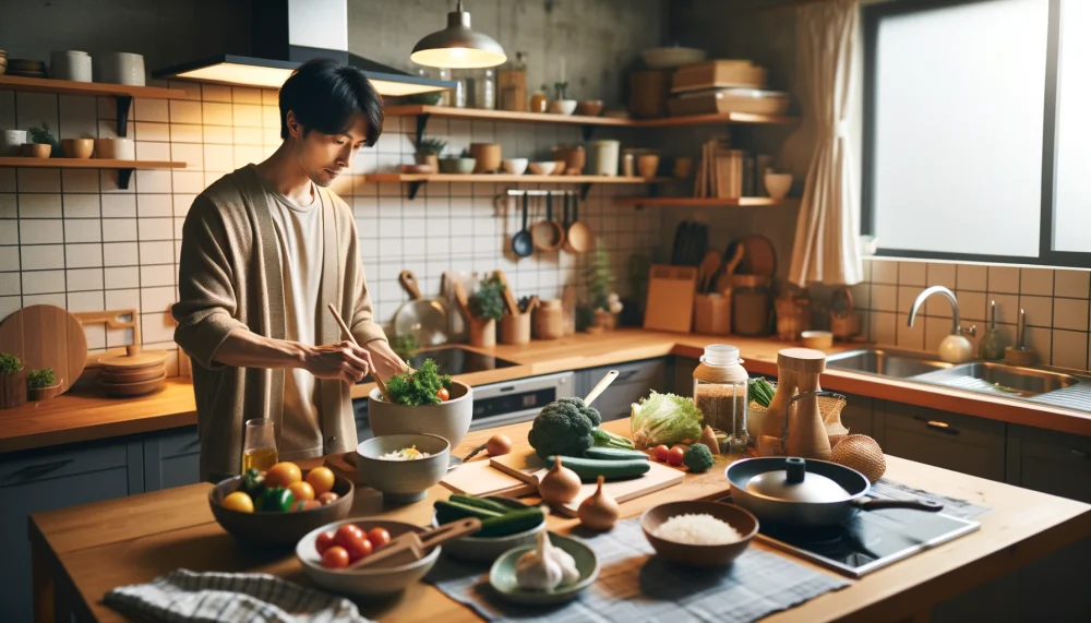 料理をしている男性