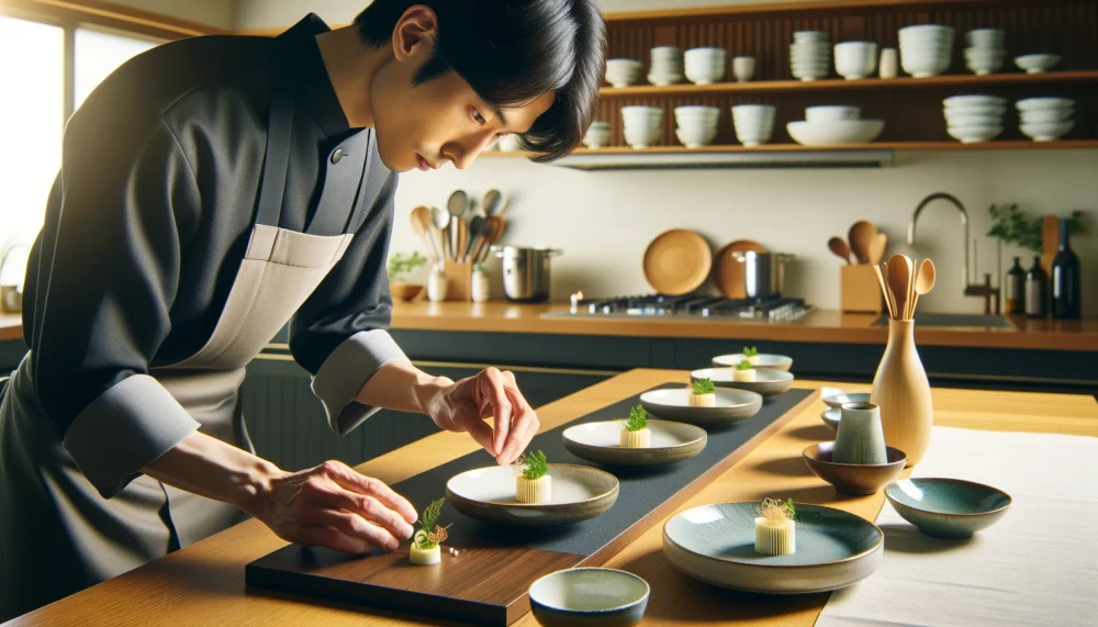 料理に集中している男性