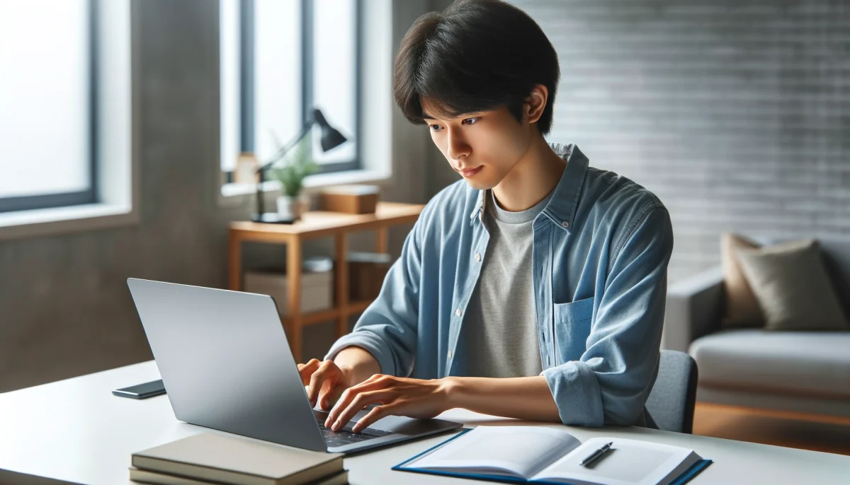 パソコンの勉強をしている男性